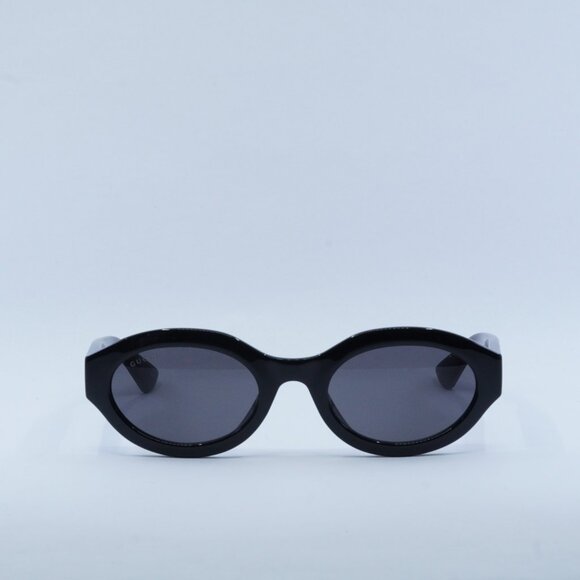 Gucci GG1579S 001 Sunglasses Shiny Black Oval Frame, Grey Lenses - Picture 2 of 10